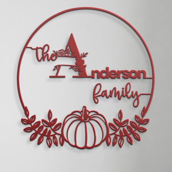 Pumpkin Family Monogram Custom Metal Wall Art Red