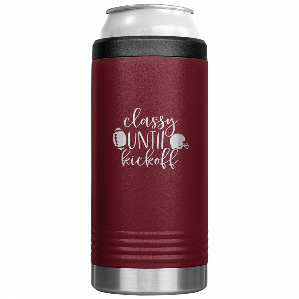 Classy Until Kickoff Slim Koozie Burgundy