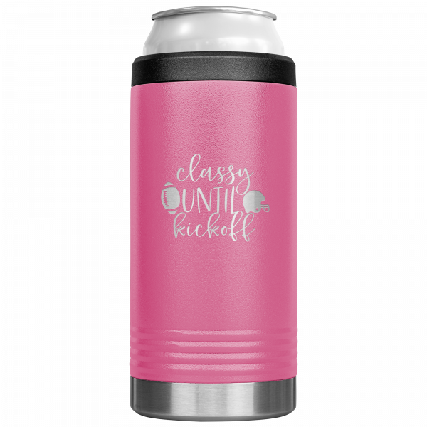 Classy Until Kickoff Slim Koozie Pink