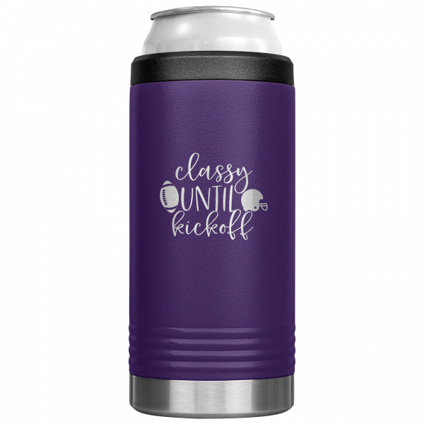 Classy Until Kickoff Slim Koozie Purple