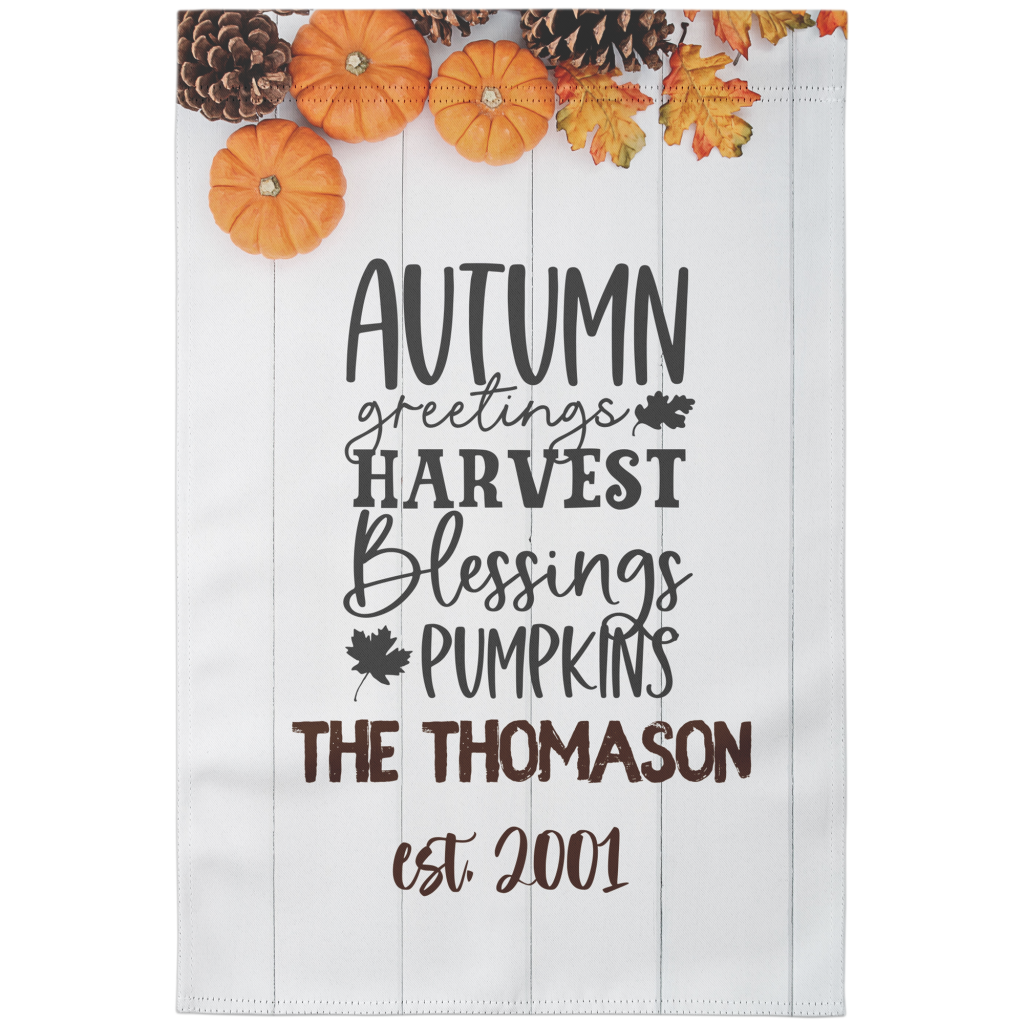 Autumn Greetings Personalized Garden Flag from Lantsa Gifts