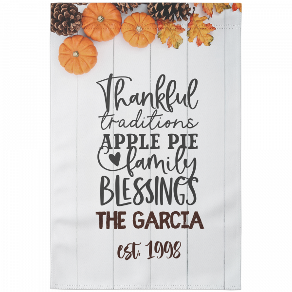 Thankful Traditions Personalized Fall Garden Flag from Lantsa Gifts