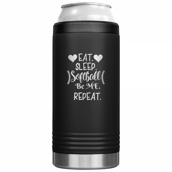 Eat Sleep Softball Be Me Repeat Slim Koozie Black