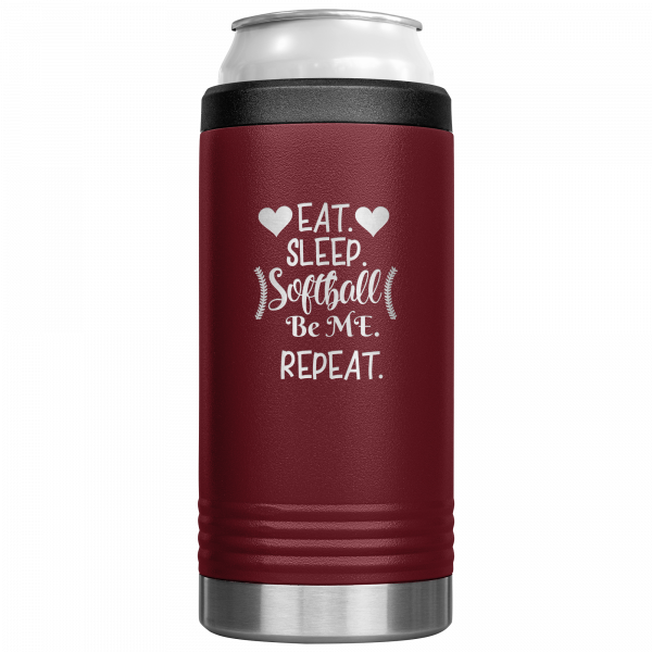 Eat Sleep Softball Be Me Repeat Slim Koozie Burgundy