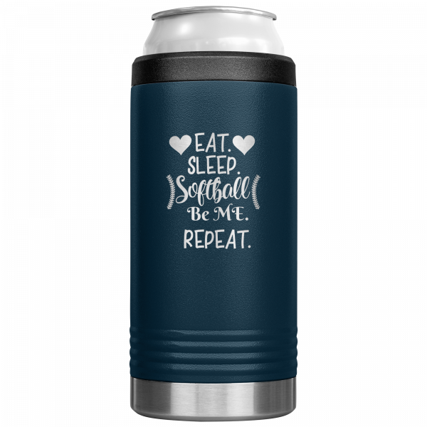 Eat Sleep Softball Be Me Repeat Slim Koozie Navy