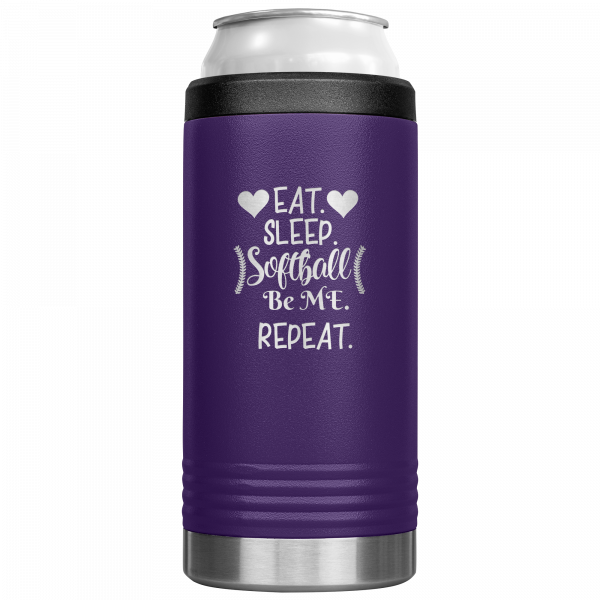 Eat Sleep Softball Be Me Repeat Slim Koozie Purple