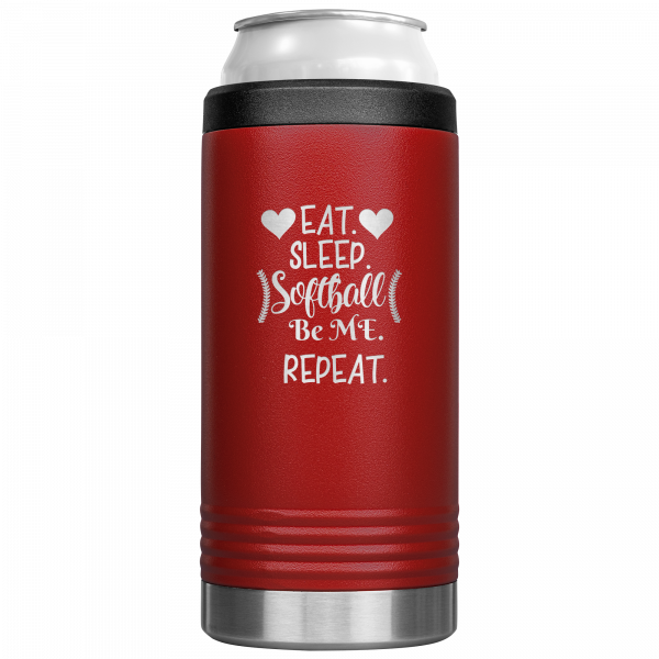 Eat Sleep Softball Be Me Repeat Slim Koozie Red