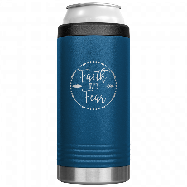 Faith Over Fear Slim Koozie Blue