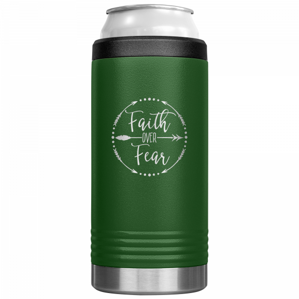 Faith Over Fear Slim Koozie Green