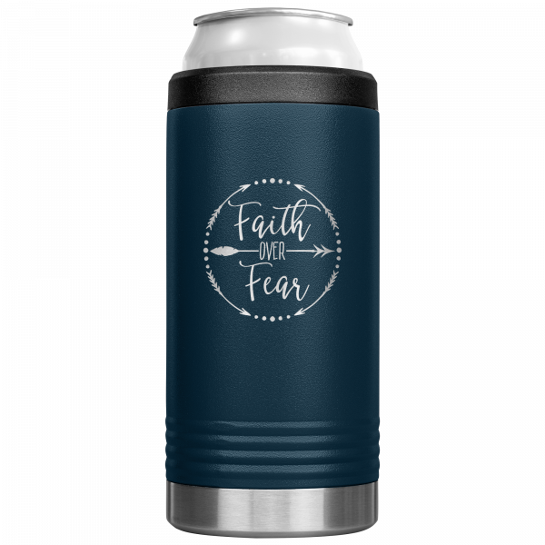 Faith Over Fear Slim Koozie Navy