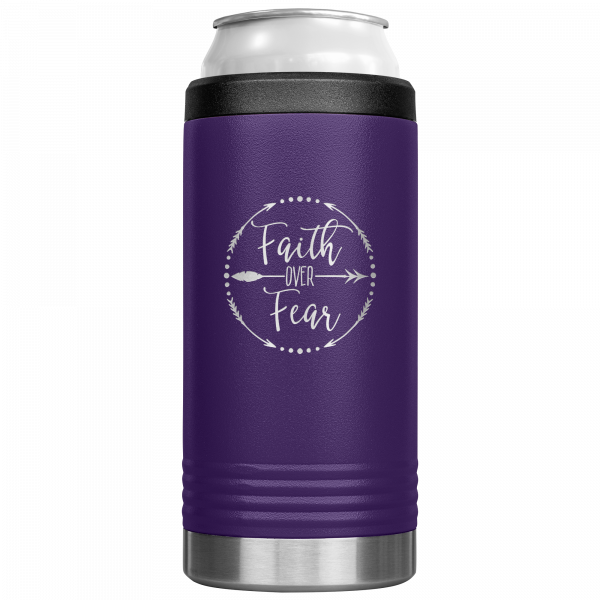 Faith Over Fear Slim Koozie Purple