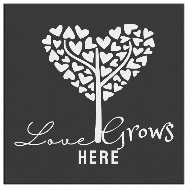 Love Grows Here Canvas Wall Art Black