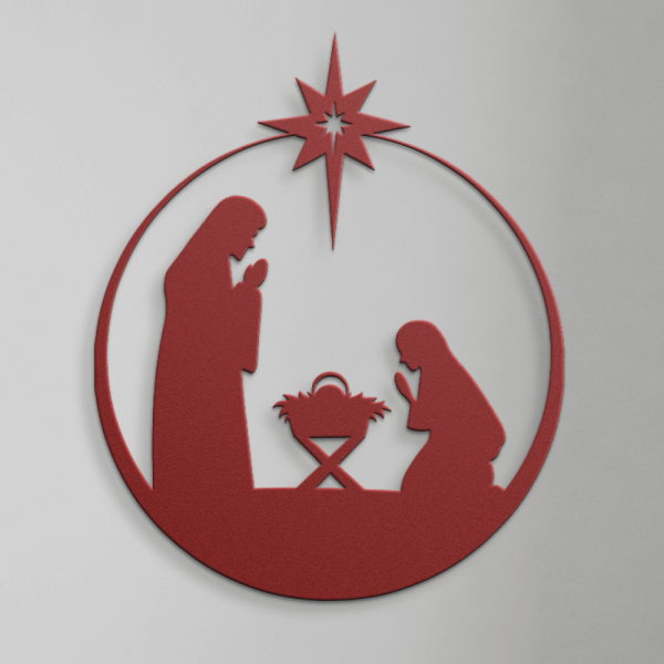 Nativity Scene circle metal art