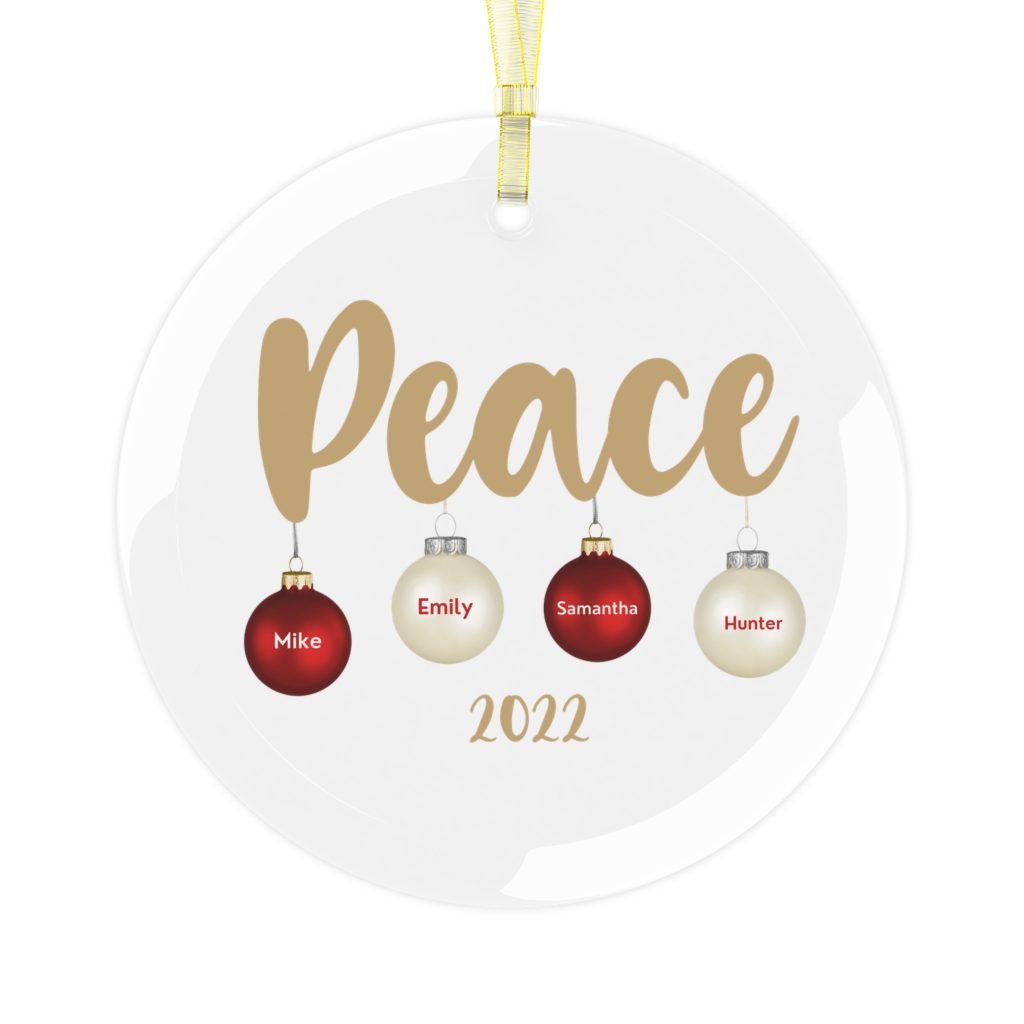 Peace Personalized Names Glass Ornament Front