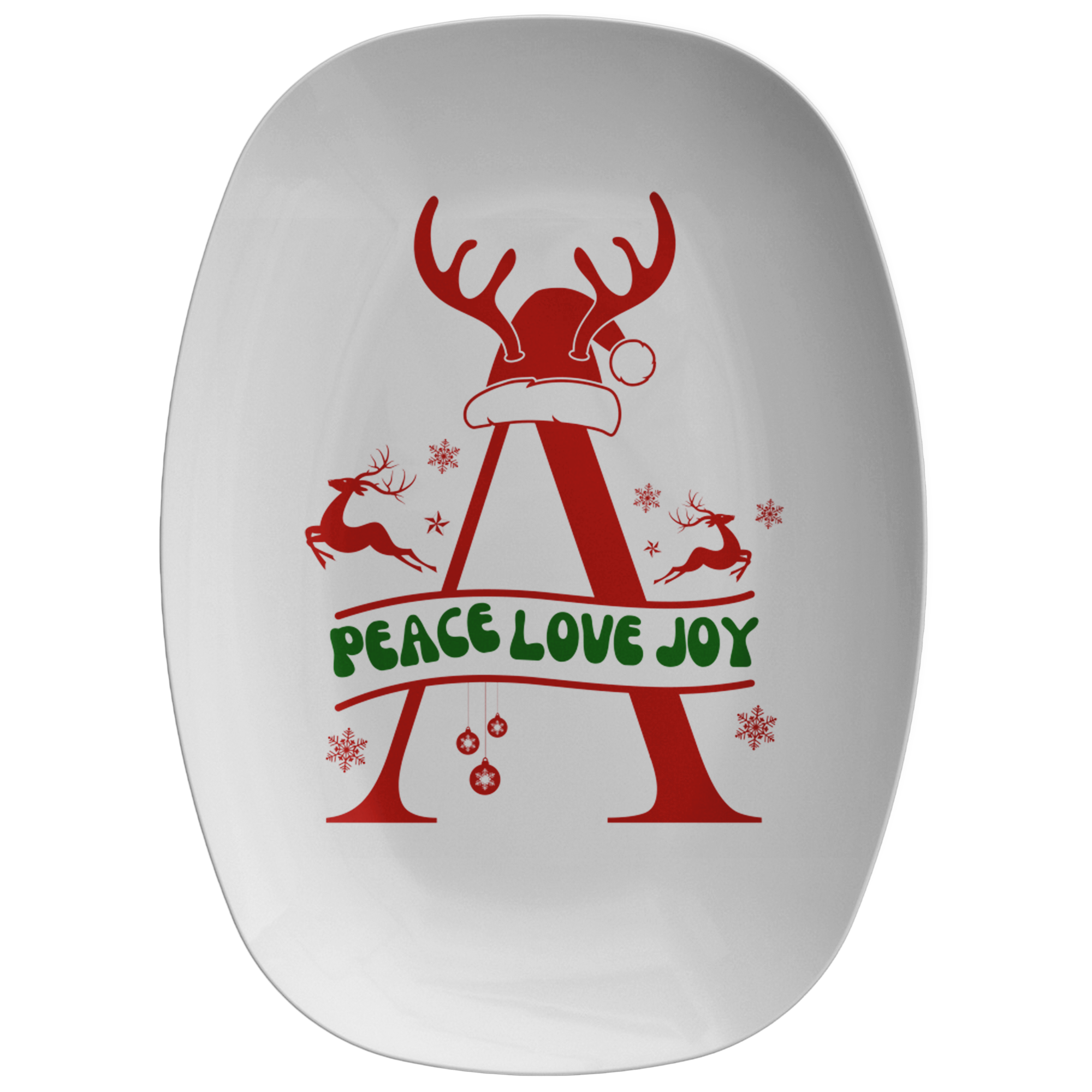 Peace Love Joy Reindeer Monogram Holiday Platter