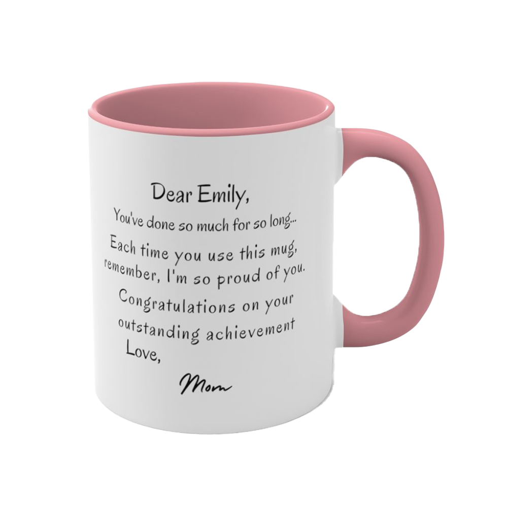 note to graduate personalized coffee mug pink