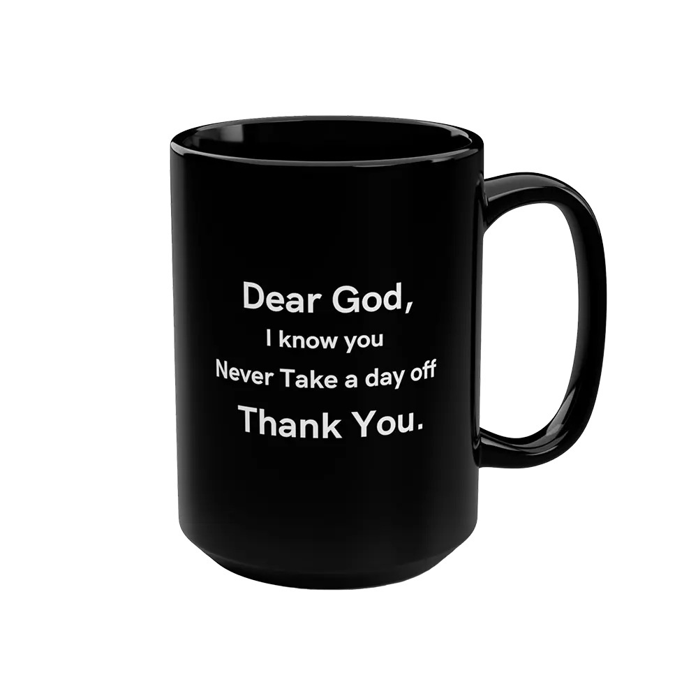 Dear God Black Mug