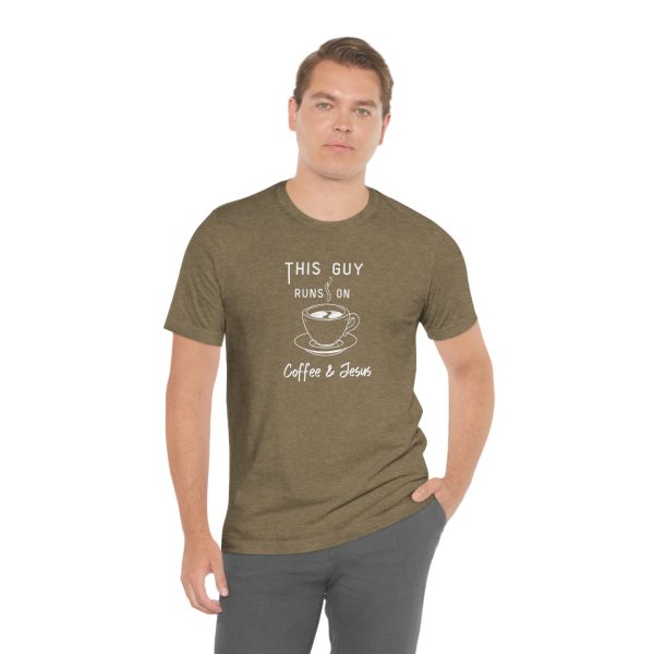 This Guy Runs On Coffee & Jesus T-Shirt Heather Olive
