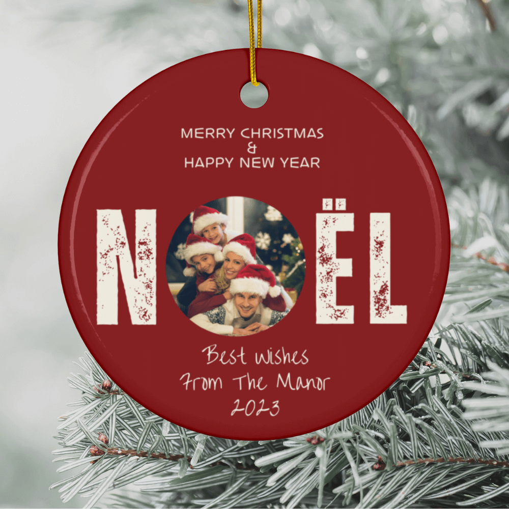 NOEL Holiday wishes custom ornament