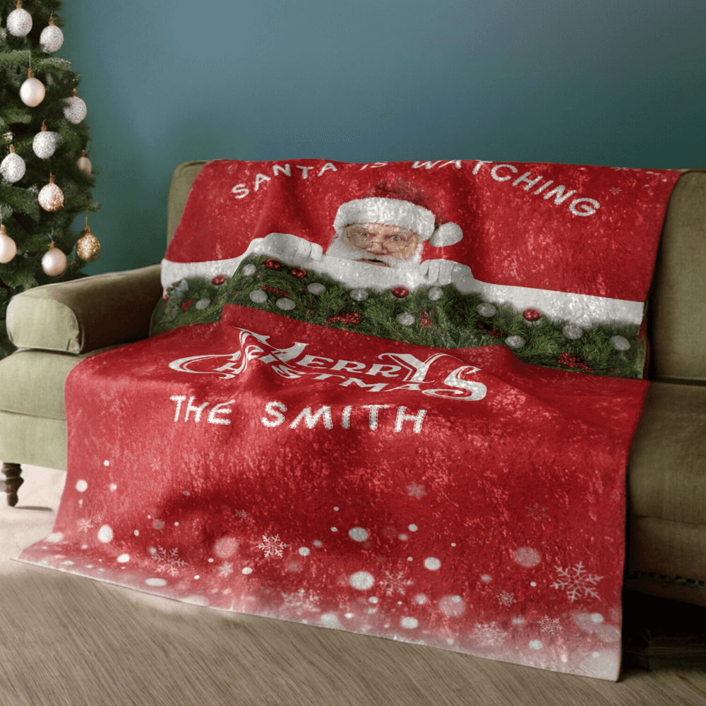 Santa Is Watching Holiday Velvet Blanket