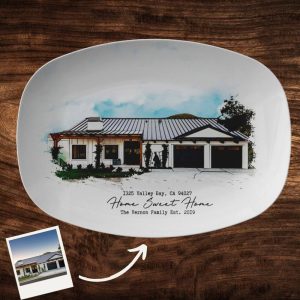 Watercolor House Portrait Platter