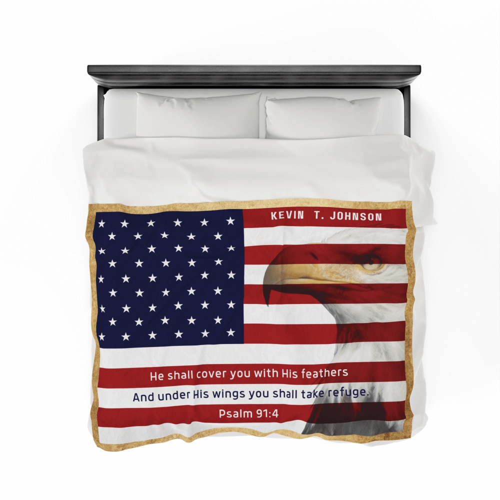 Psalm 91:4 American Flag Blanket