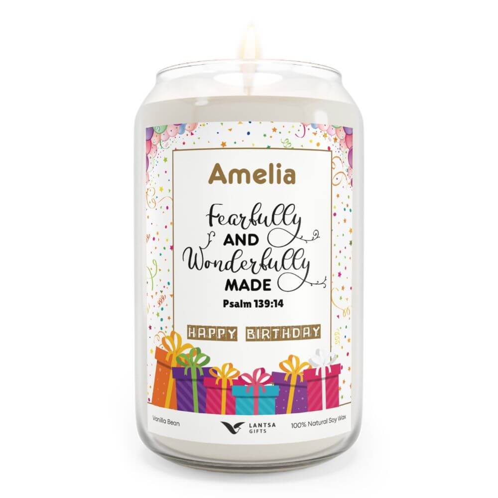 Fearfully and wonderfully made custom candle Birthday Gift
