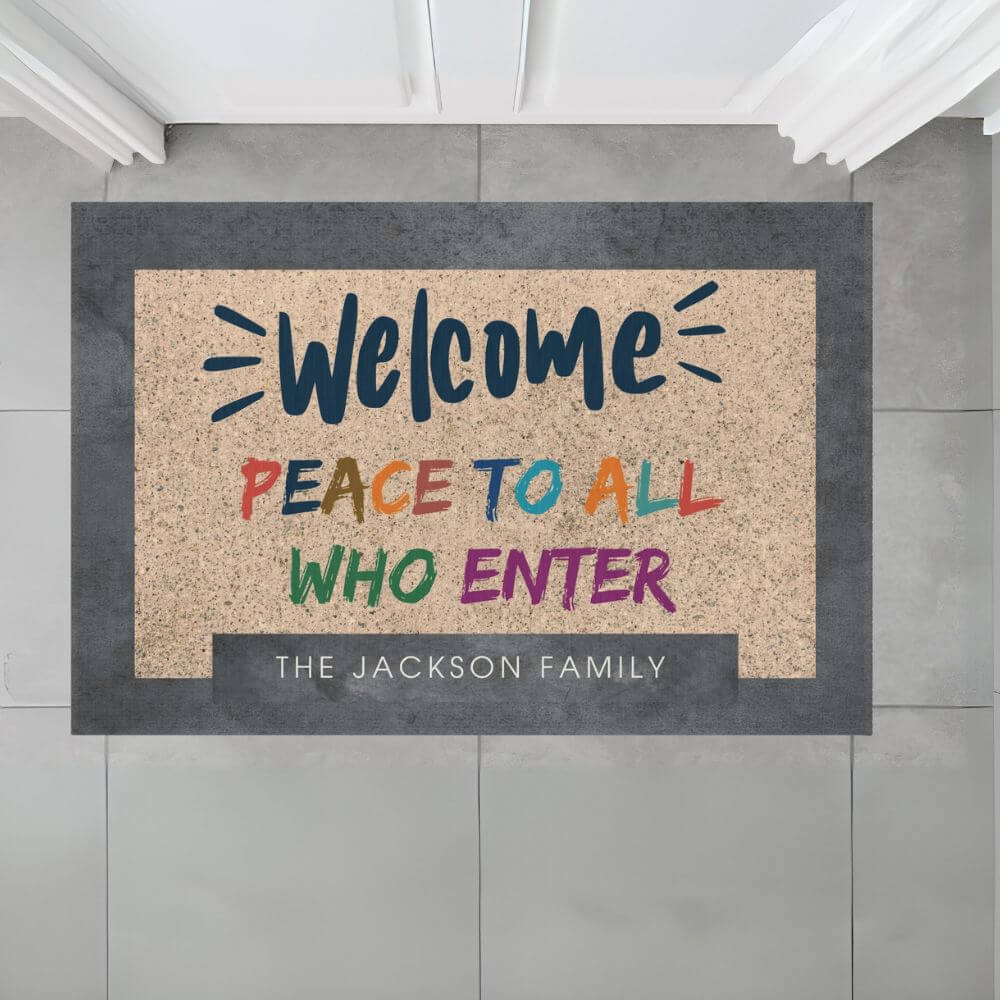 Peace to all who enter custom doormat