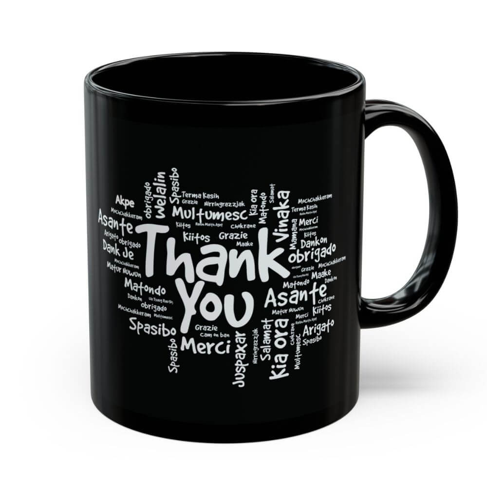 Thank you in multiple languages mug