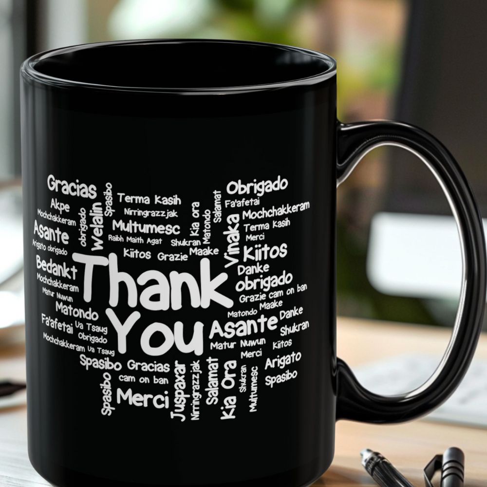 Thank you in multiple languages mug