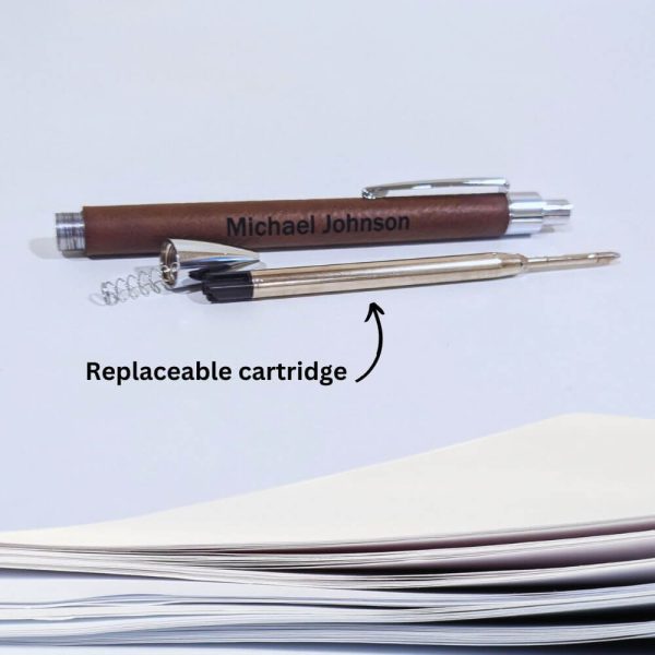 Custom engraved pen with replaceable cartridge