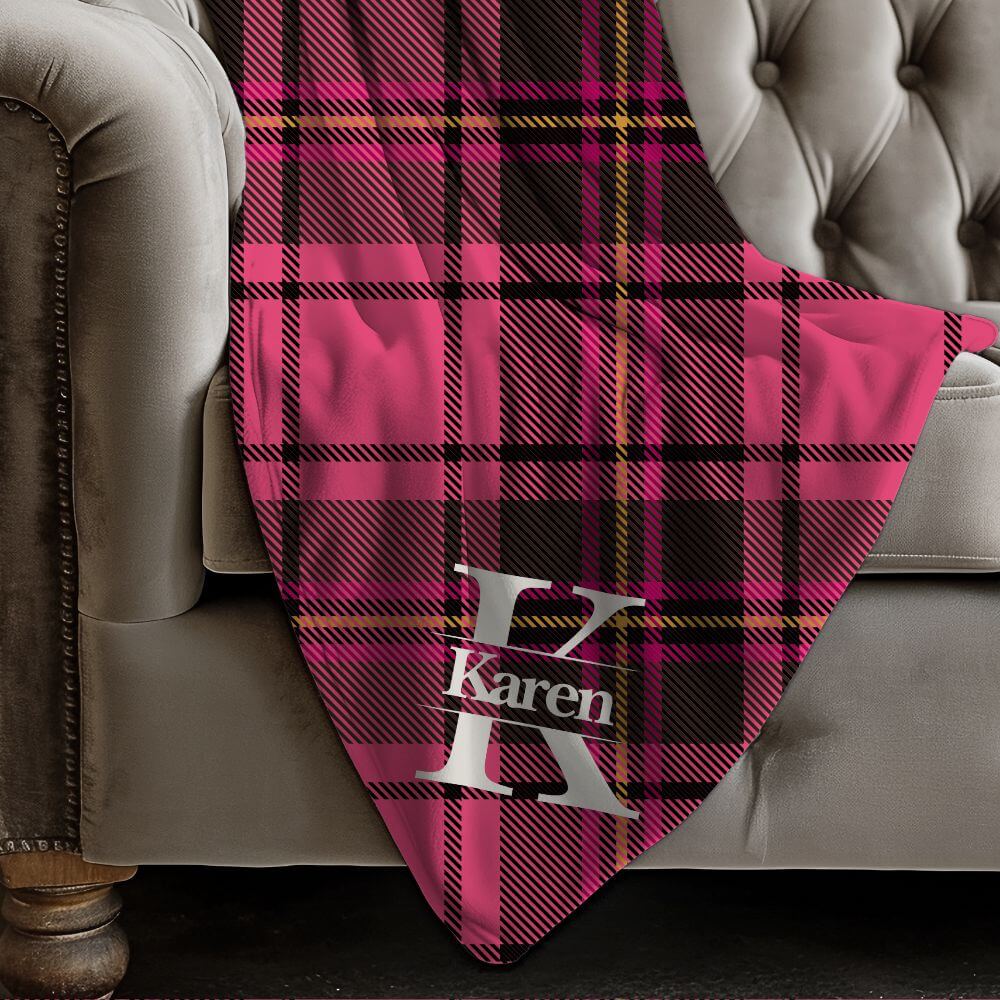 Tartan plaid custom pink blanket