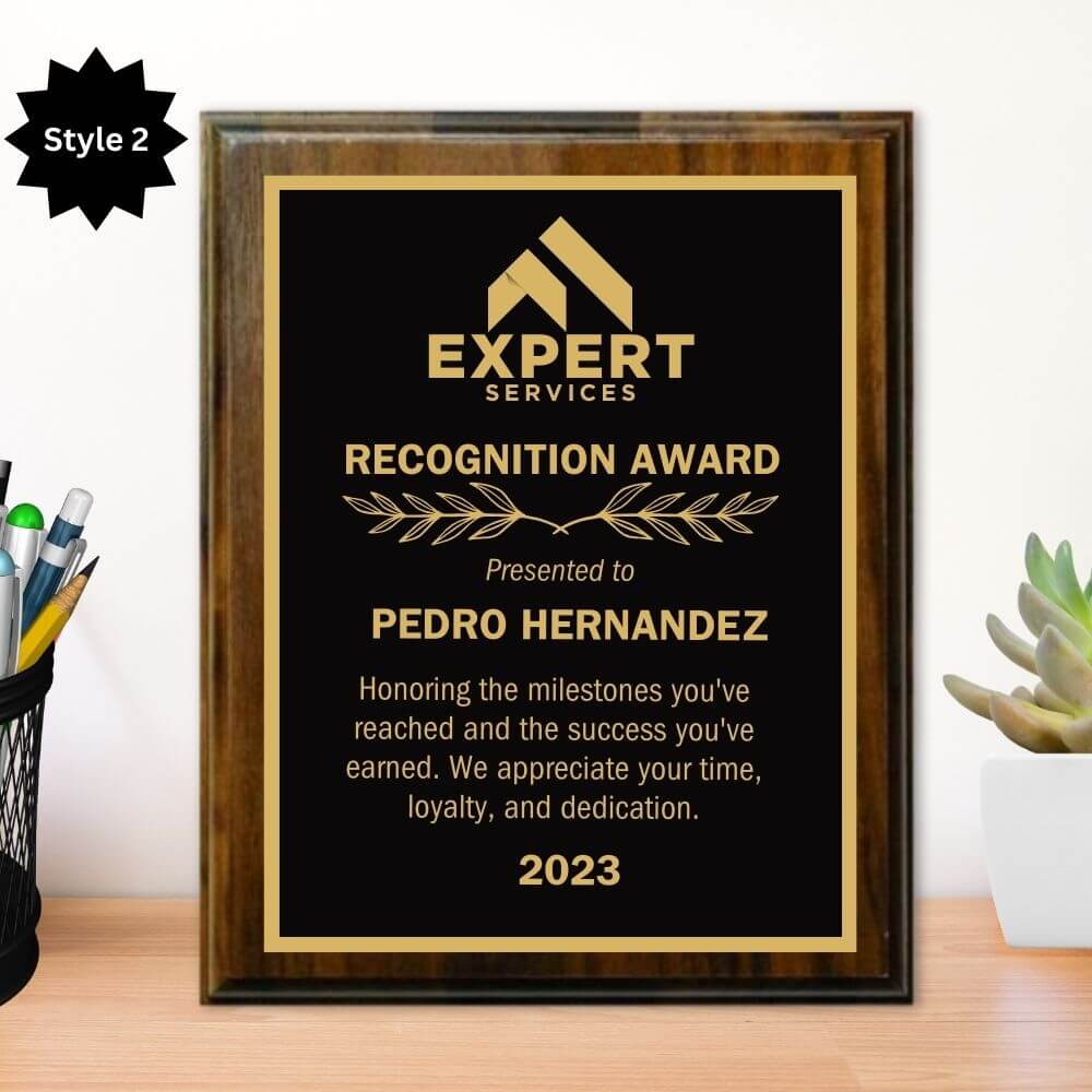 Elegant walnut gold award plaque