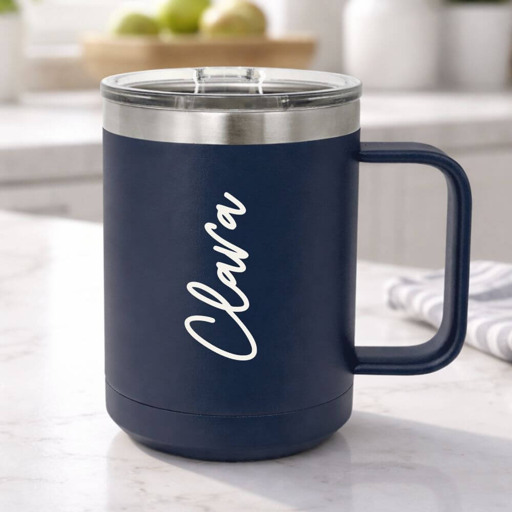 Custom navy blue coffee mug
